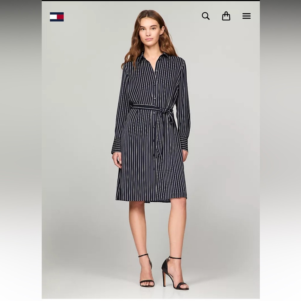 Tommy Hilfiger Women's Navy Striped Long Sleeve Dress - Picture 2 of 8